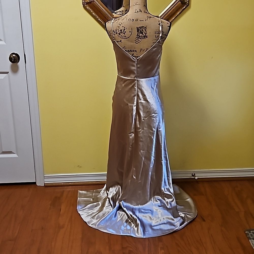 Birdy Grey Gold Satin Sleeveless Maxi Gown Slit Small - Picture 6 of 14